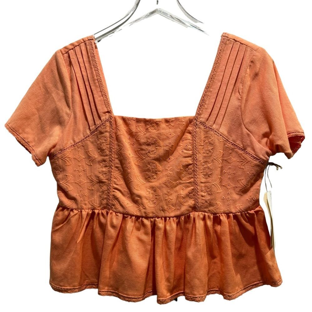Midnight Sky Viscose-Linen Blend Embroidered Cottagecore Blouse Size Medium NWT